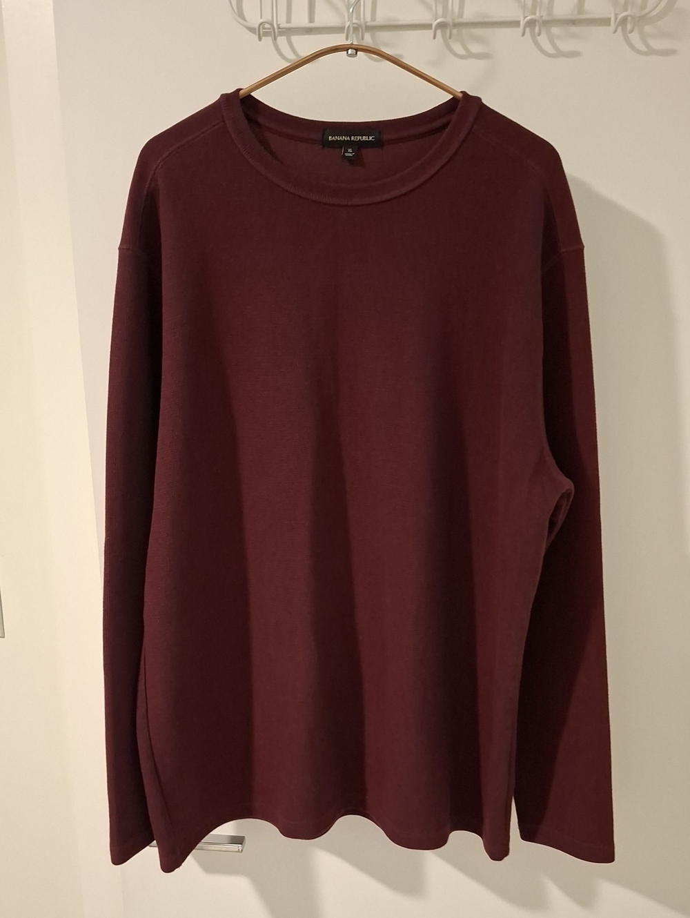 Banana Republic Burgundy Cotton Waffle Knit Long Sleeve T-shirt (Size XL)